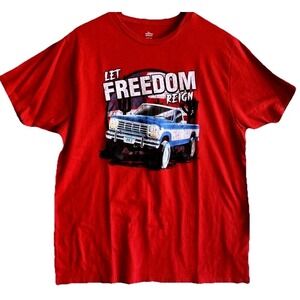 Way To Celebrate Patriotic Let Freedom‎ Reign Truck T-Shirt Mens L Red Ford